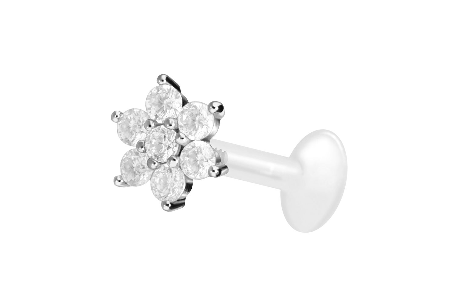 PTFE Labret Piercing mit Innengewinde + Titan-Aufsatz KRISTALLBLUME